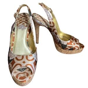 Aldo open toed espadrille sling back floral print heels size 6